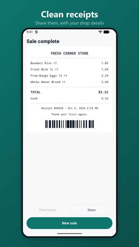 OneTill receipt